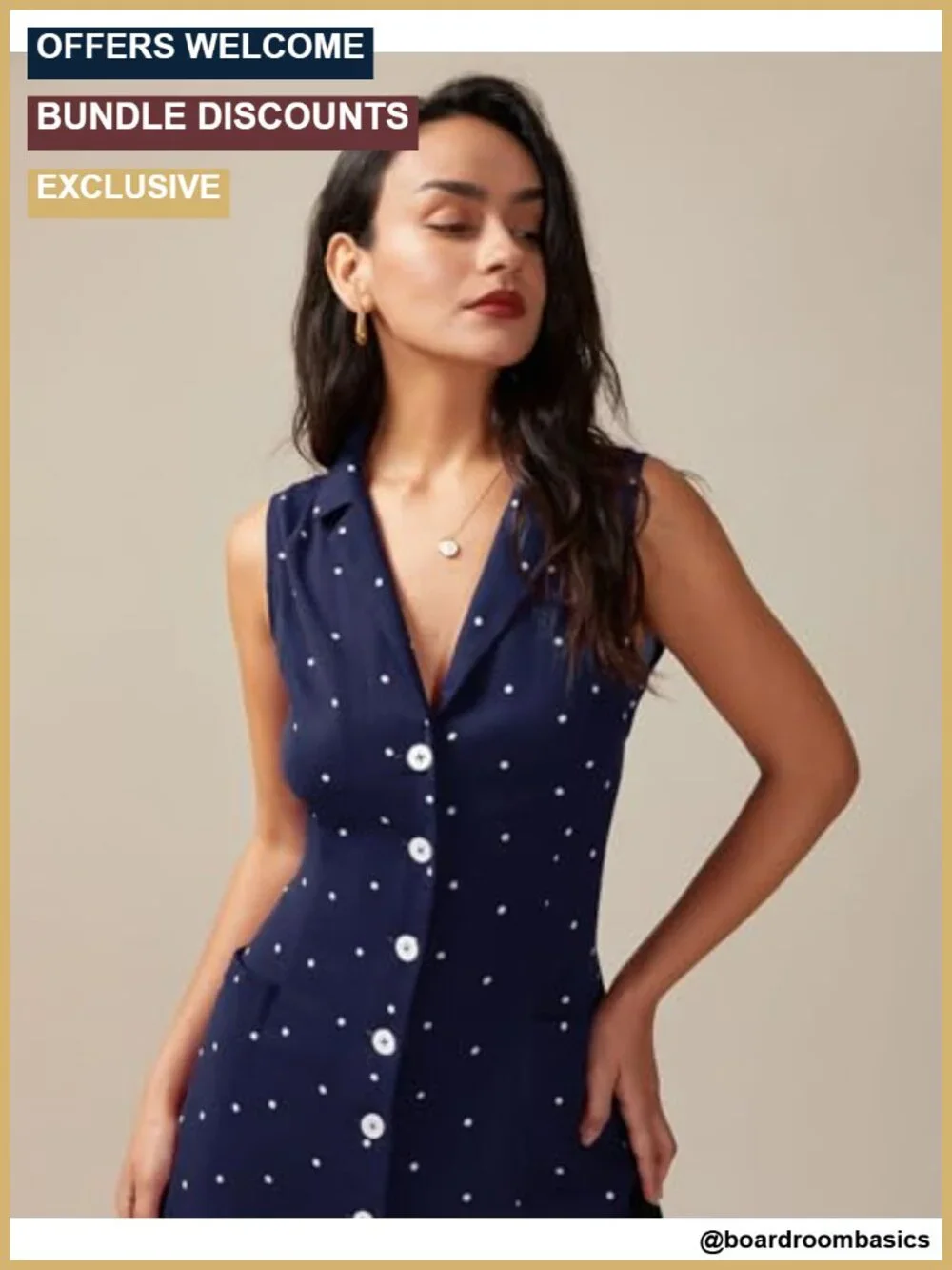 Women's Polka Dot Wrap Midi Dress Sleeveless V-Neck Work Shirt Dress with Belt